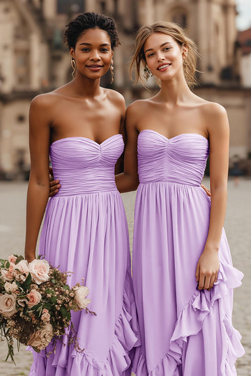 Lilac Sweetheart A-Line Bridesmaid Dress with Ruffles